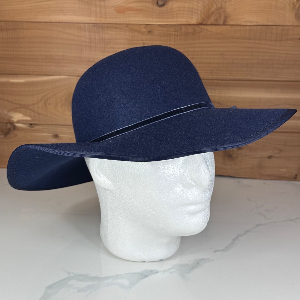 Janie and Jack Hat Womens Size 6-8 Navy Blue Felt Wide Brimwith Velvet Bow